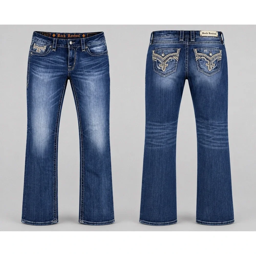 Rock Revival Jeans Women 29  Denim  MERTIE Easy Straight rhinestones embelished